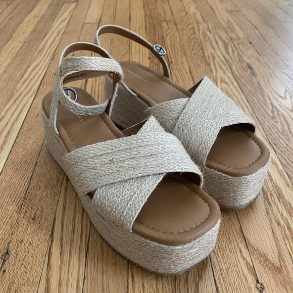 American Eagle Platform Espadrille Jute Sandals - Picture 1 of 4